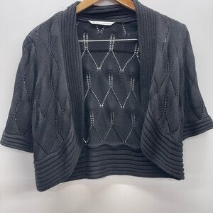 Peter Nygard Black Open-Knit Cropped Shawl Cardigan